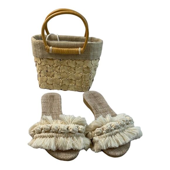 Source Unknown Shoes - WOMEN Sandals Beige Macrame slippers Cotton knot Trassel Strap withPurse SIZE 8.